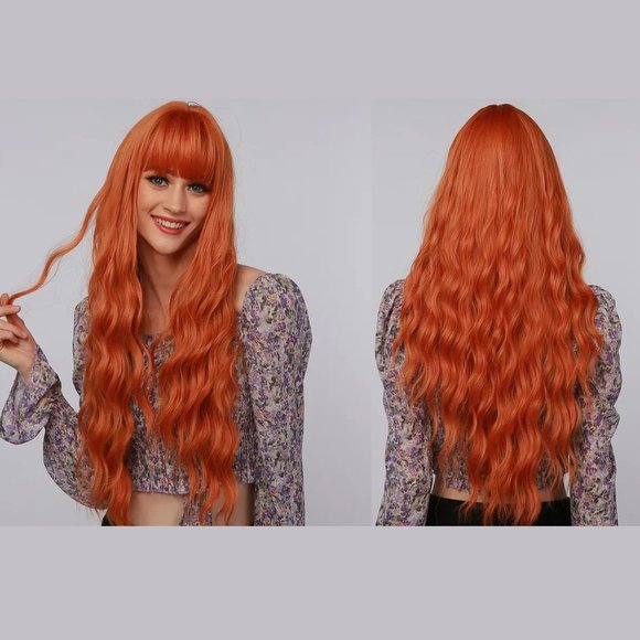 Temu Orange Wig With Bangs Long Curly Ginger WigsCostume Party